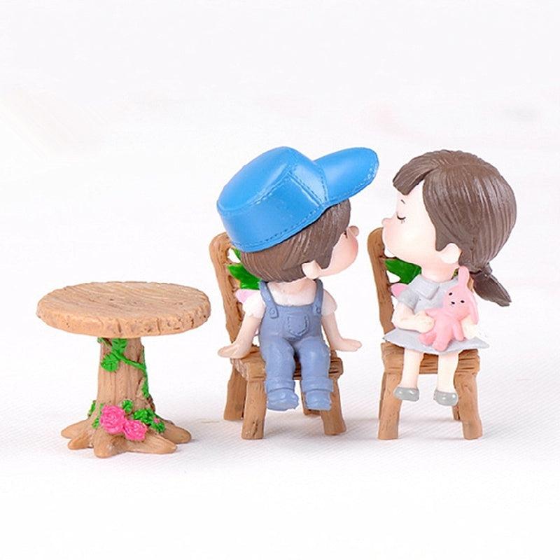 3 Piece Floral Wooden Table & Chairs Set for Fairy Garden Decor