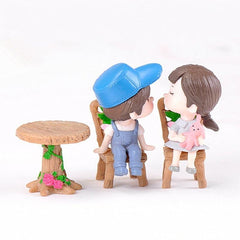 3 Piece Floral Wooden Table & Chairs Set for Fairy Garden Decor
