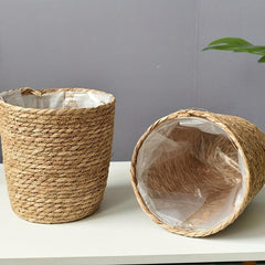 Woven Rattan Planter Basket with Waterproof Liner - Indoor Outdoor Storage
