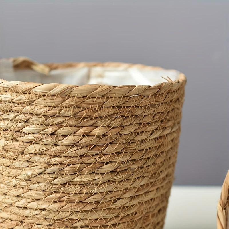 Woven Rattan Planter Basket with Waterproof Liner - Indoor Outdoor Storage