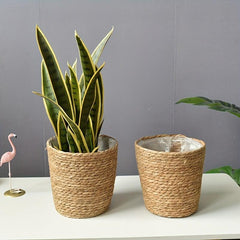 Woven Rattan Planter Basket with Waterproof Liner - Indoor Outdoor Storage