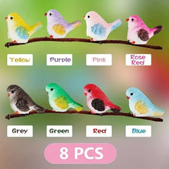 8pcs Mini Bird Figurines for Summer Home Garden Decor