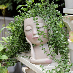 Face Flower Planters Pots Indoor Plants Resin Head Planter With Drainage Hole