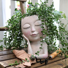 Face Flower Planters Pots Indoor Plants Resin Head Planter With Drainage Hole