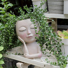 Face Flower Planters Pots Indoor Plants Resin Head Planter With Drainage Hole