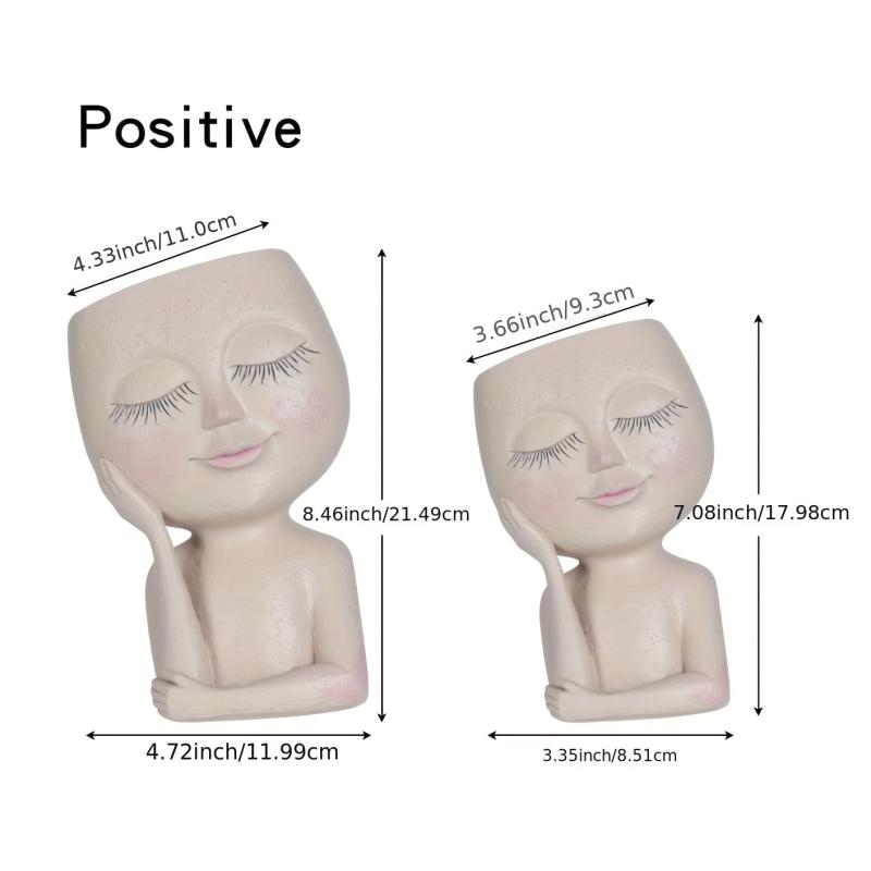 Face Flower Planters Pots Indoor Plants Resin Head Planter With Drainage Hole