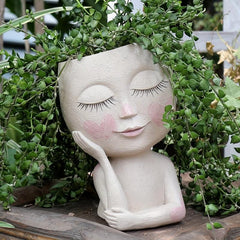 Face Flower Planters Pots Indoor Plants Resin Head Planter With Drainage Hole