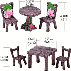 6pcs Tables & Chairs Set for Fairy Garden Home Decor & Yard Art Decoration