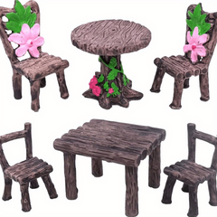6pcs Tables & Chairs Set for Fairy Garden Home Decor & Yard Art Decoration