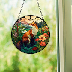 Plastic Fox Suncatcher Stained Glass Window Hanging