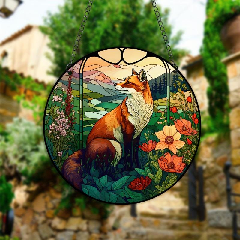 Plastic Fox Suncatcher Stained Glass Window Hanging