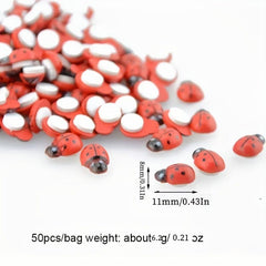 50pcs Wooden Ladybug Insect Craft Decor for Garden Plant Outdoor
