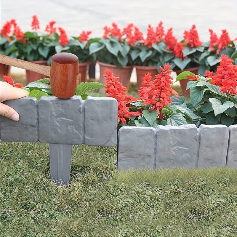5pcs Stone Plastic Garden Fence Set 22 9 85 8 66inch