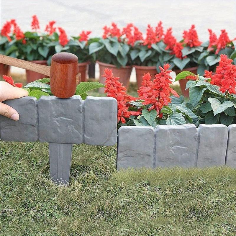 5pcs Stone Plastic Garden Fence Set 22 9 85 8 66inch