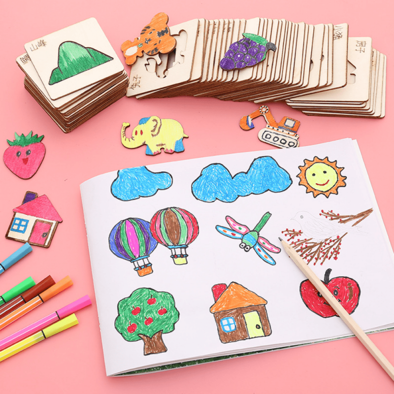 20pcs Montessori Wooden Drawing Stencils for DIY Painting