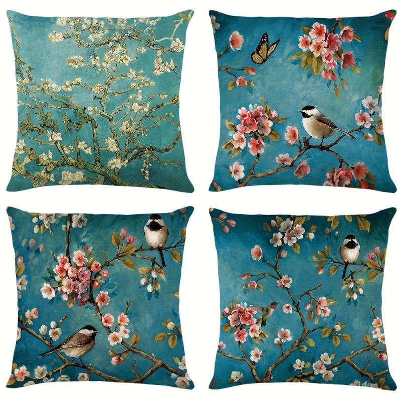 Birds & Branch Print Pillow Case 100% Polyester Home Decor