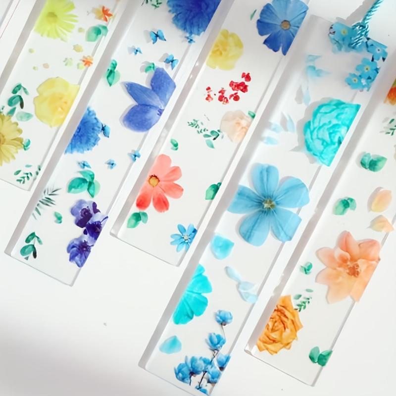 4pcs Flower Acrylic Bookmarks with Floral Tassels for Women Teacher Stu