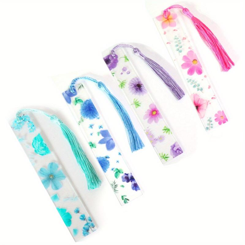 4pcs Flower Acrylic Bookmarks with Floral Tassels for Women Teacher Stu