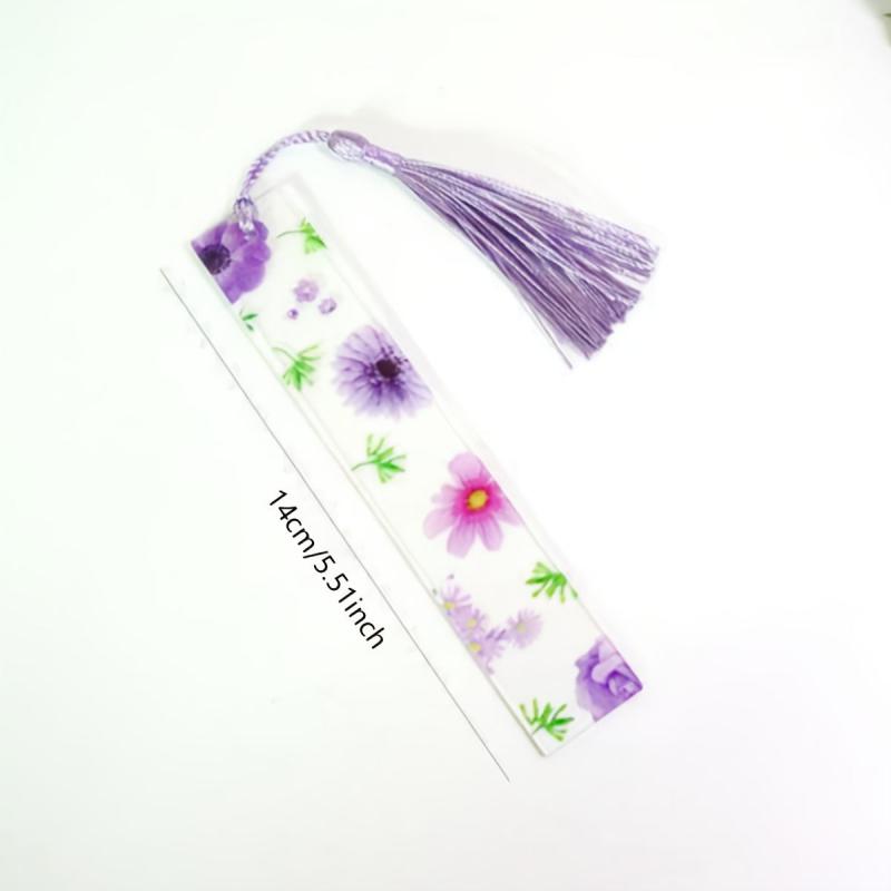 4pcs Flower Acrylic Bookmarks with Floral Tassels for Women Teacher Stu