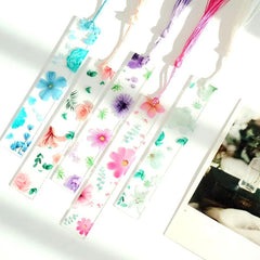 4pcs Flower Acrylic Bookmarks with Floral Tassels for Women Teacher Stu