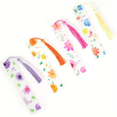 4pcs Flower Acrylic Bookmarks with Floral Tassels for Women Teacher Stu