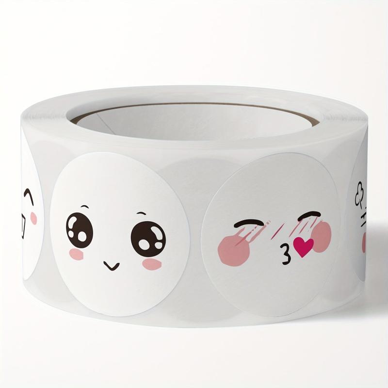 500 Happy Face Stickers Roll - 8 Funny Expressions Reward Labels