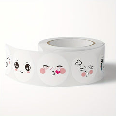 500 Happy Face Stickers Roll - 8 Funny Expressions Reward Labels