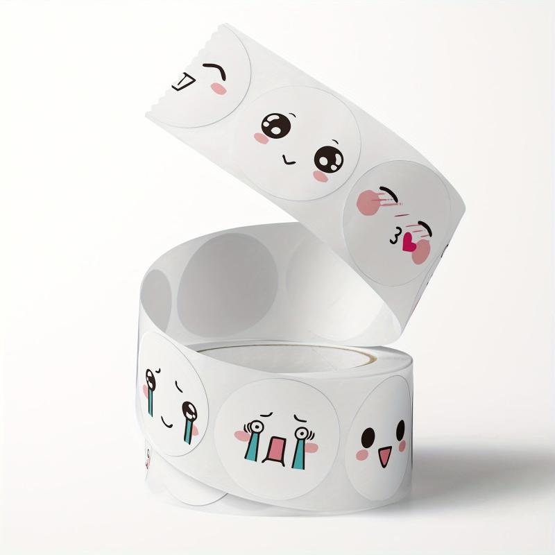 500 Happy Face Stickers Roll - 8 Funny Expressions Reward Labels