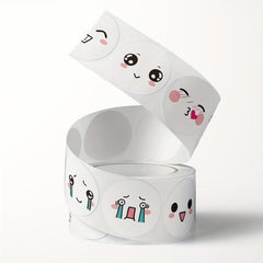 500 Happy Face Stickers Roll - 8 Funny Expressions Reward Labels