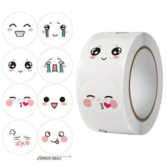 500 Happy Face Stickers Roll - 8 Funny Expressions Reward Labels