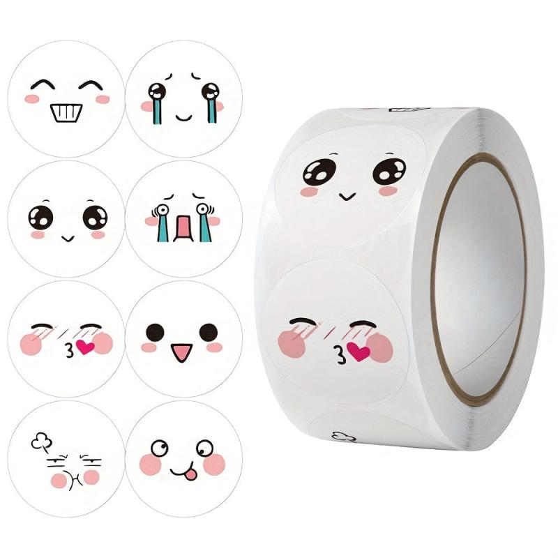 500 Happy Face Stickers Roll - 8 Funny Expressions Reward Labels