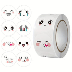 500 Happy Face Stickers Roll - 8 Funny Expressions Reward Labels