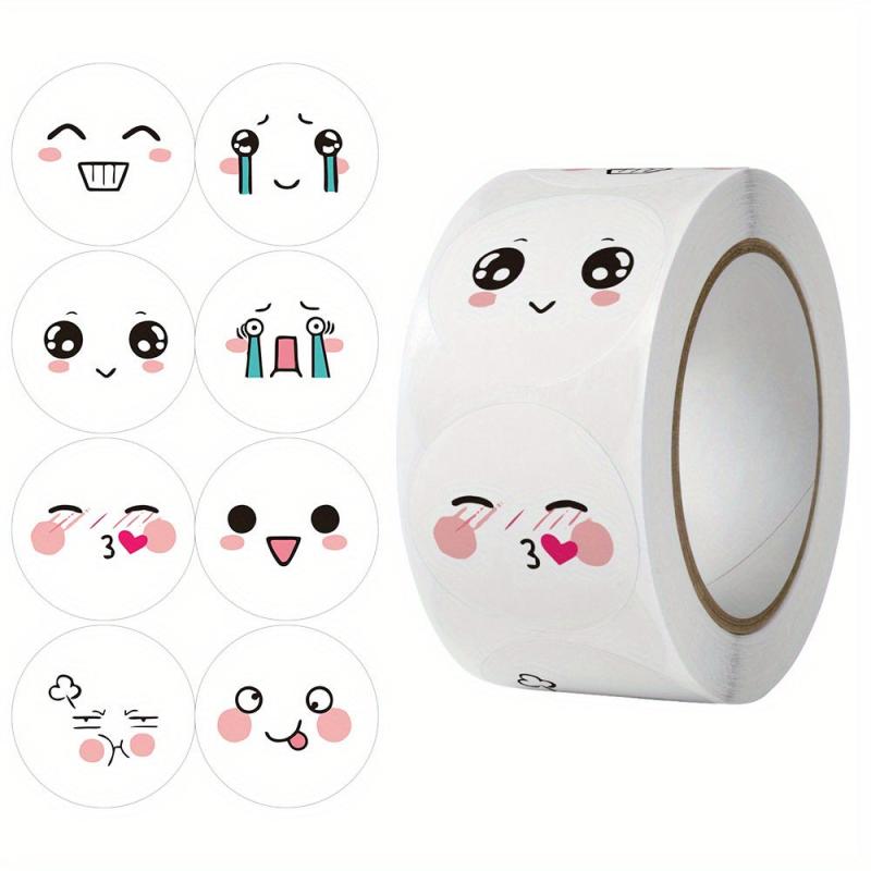 500 Happy Face Stickers Roll - 8 Funny Expressions Reward Labels