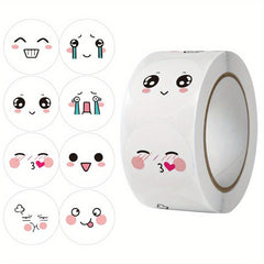 500 Happy Face Stickers Roll - 8 Funny Expressions Reward Labels