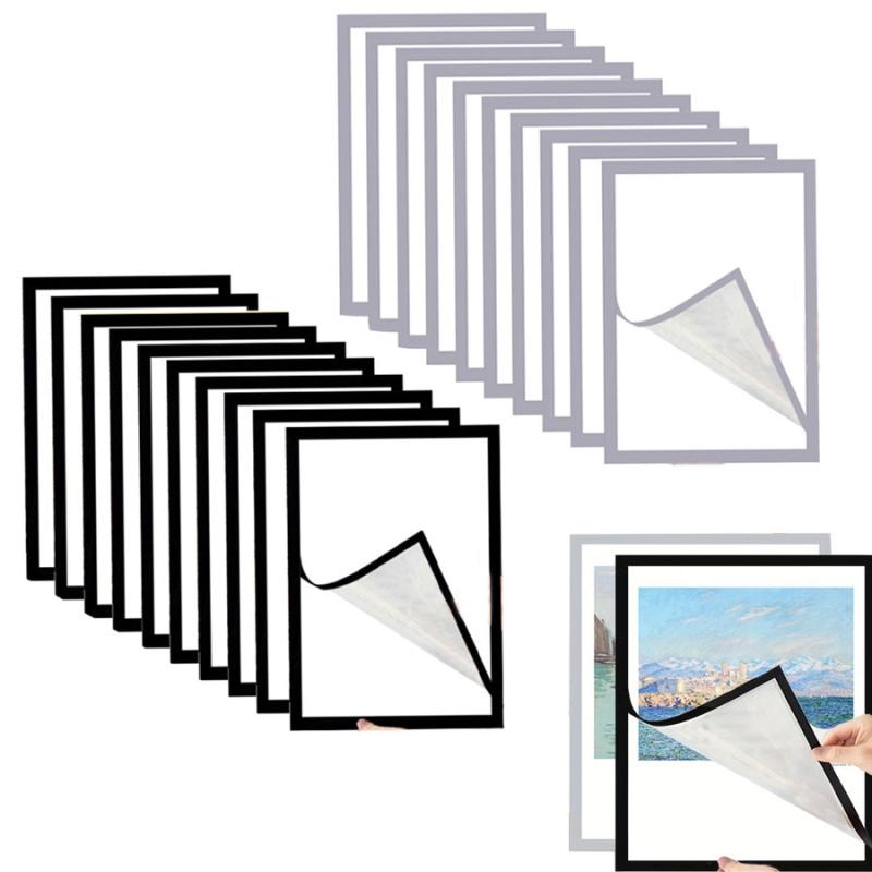 10pcs A4 Self Adhesive Magnetic Photo Frame Yellow Display Rack Hanger