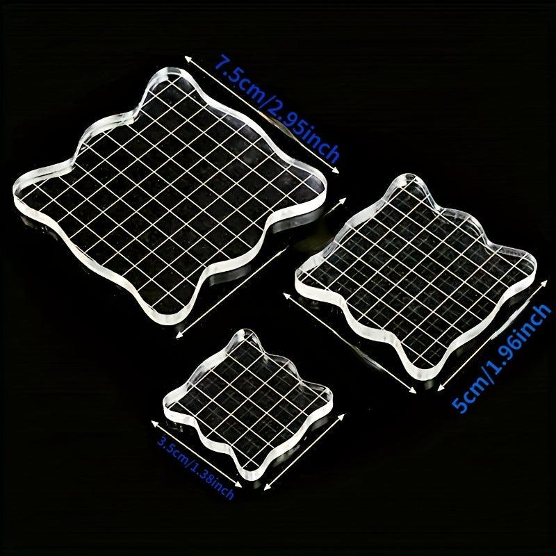 3pcs Acrylic Stamp Blocks Set with Grids - Basic Stamp Tools
