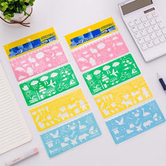 4pcs Patterned Ruler Set Art Drawing Student Stationery Teacher Aids