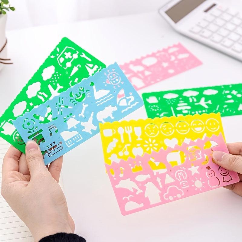 4pcs Patterned Ruler Set Art Drawing Student Stationery Teacher Aids