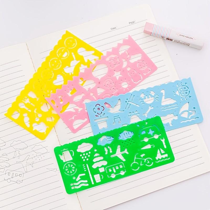 4pcs Patterned Ruler Set Art Drawing Student Stationery Teacher Aids