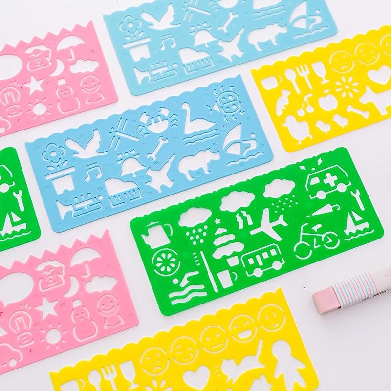 4pcs Patterned Ruler Set Art Drawing Student Stationery Teacher Aids