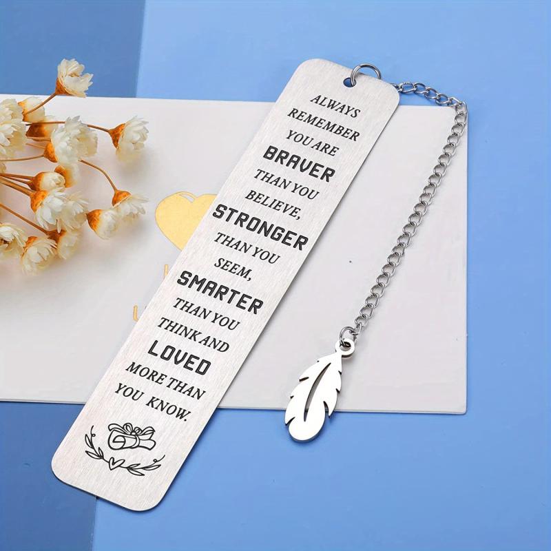 Stainless Steel Engraved Slogan Bookmark - You Are Braver Stronger Smarter Loved