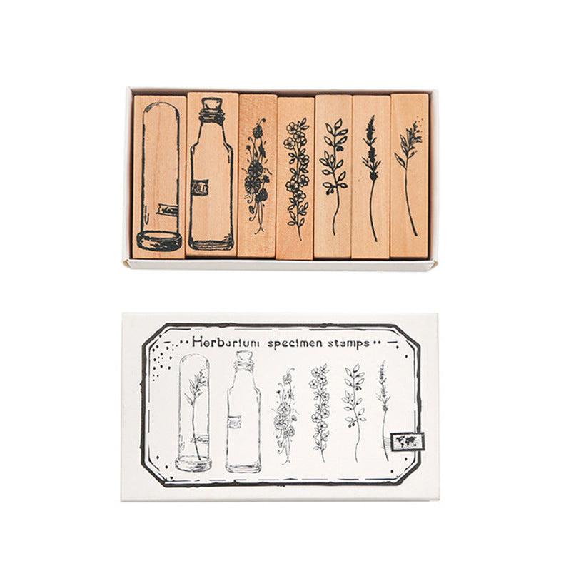 7pcs Vintage Wooden Rubber Stamps for Crafts and Scrapbooking