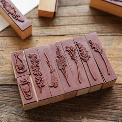 7pcs Vintage Wooden Rubber Stamps for Crafts and Scrapbooking