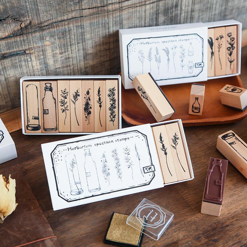 7pcs Vintage Wooden Rubber Stamps for Crafts and Scrapbooking