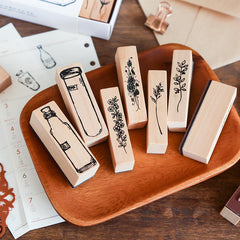 7pcs Vintage Wooden Rubber Stamps for Crafts and Scrapbooking
