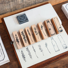 7pcs Vintage Wooden Rubber Stamps for Crafts and Scrapbooking