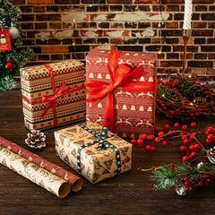 4pcs Christmas Gift Wrapping Set Santa Claus Christmas Tree Leather Paper