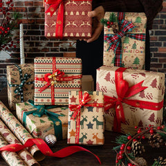 4pcs Christmas Gift Wrapping Set Santa Claus Christmas Tree Leather Paper