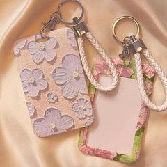 Flower Series Card Holder Keychain Lanyard School Office Protector Case