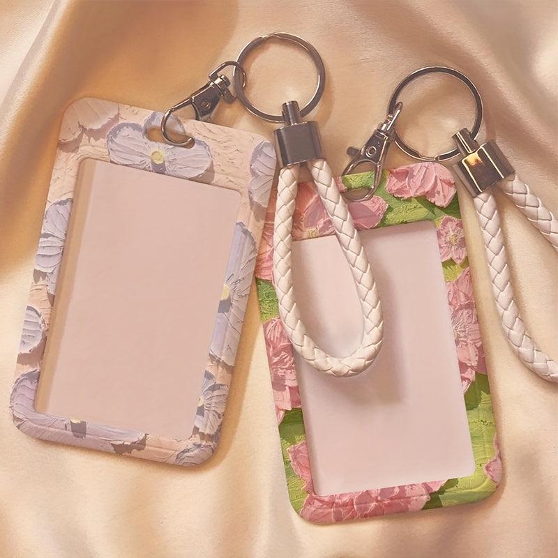Flower Series Card Holder Keychain Lanyard School Office Protector Case